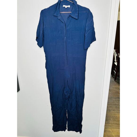 THAKOON COLLECTIVE Navy Short Sleeve Collared Front Button Jumpsuit Size 6 - Picture 4 of 13